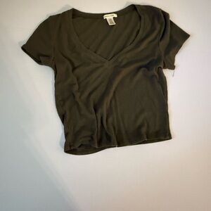 Bozzolo Dark Green V-Neck Short Sleeve Top